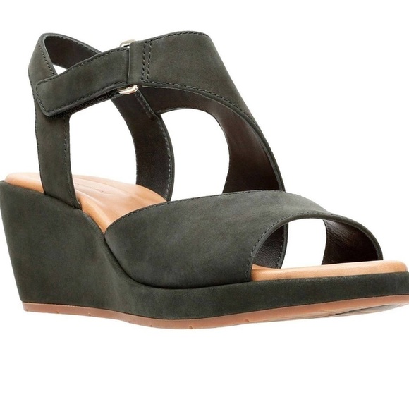 NWT Clarks unstructured Un plaza sling black leather wedges wmns 9.5 - Picture 1 of 8